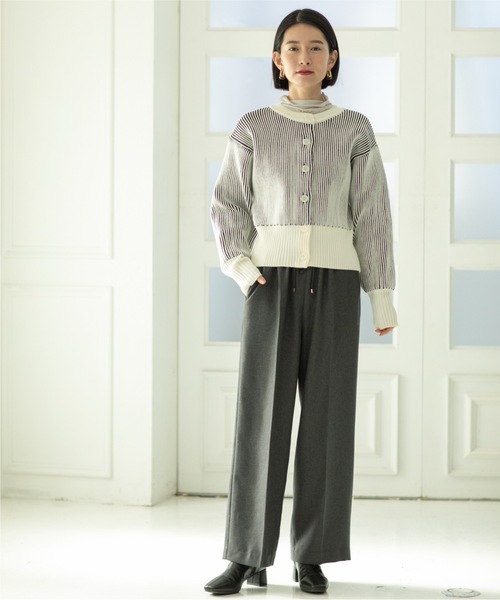 OPAQUE.CLIP（オペークドットクリップ）の「◆≪ヒルナンデス！で紹介≫ 2WAY 配色リブスポンディッシュニットカーディガン【洗濯機洗い可】（カーディガン/ボレロ・レディース・グレー系その他5/ホワイト系5/ブルー系4・36/38/40）」の5枚目の写真