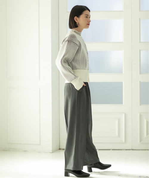 OPAQUE.CLIP（オペークドットクリップ）の「◆≪ヒルナンデス！で紹介≫ 2WAY 配色リブスポンディッシュニットカーディガン【洗濯機洗い可】（カーディガン/ボレロ・レディース・グレー系その他5/ホワイト系5/ブルー系4・36/38/40）」の8枚目の写真