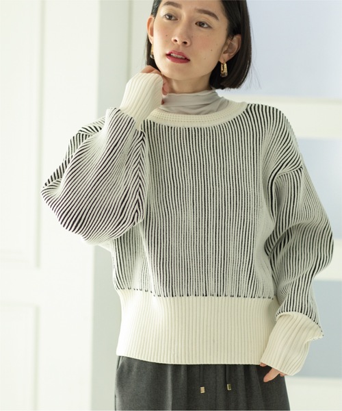 OPAQUE.CLIP（オペークドットクリップ）の「◆≪ヒルナンデス！で紹介≫ 2WAY 配色リブスポンディッシュニットカーディガン【洗濯機洗い可】（カーディガン/ボレロ・レディース・グレー系その他5/ホワイト系5/ブルー系4・36/38/40）」の11枚目の写真