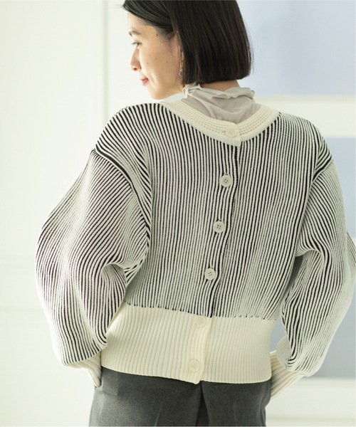 OPAQUE.CLIP（オペークドットクリップ）の「◆≪ヒルナンデス！で紹介≫ 2WAY 配色リブスポンディッシュニットカーディガン【洗濯機洗い可】（カーディガン/ボレロ・レディース・グレー系その他5/ホワイト系5/ブルー系4・36/38/40）」の14枚目の写真