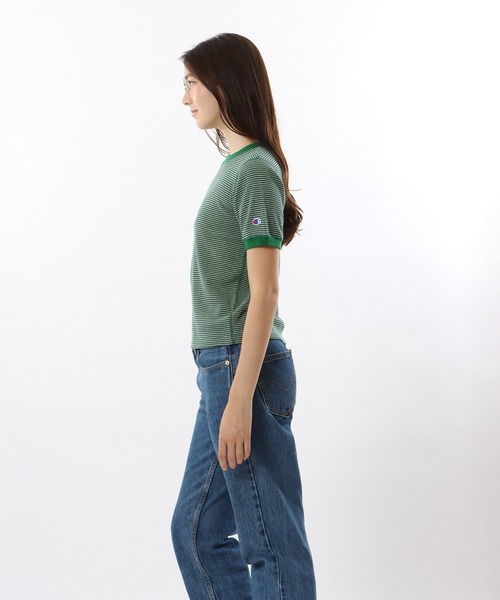 Champion(チャンピオン)の「【Champion/チャンピオン】レディース ボーダーショートスリーブTシャツ(Tシャツ/カットソー・レディース・オレンジ/ブルー系その他/グリーン・LARGE/MEDIUM)」の6枚目の写真