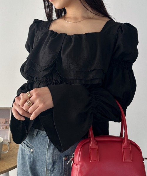 CLEA(クレア)の「キャンディースリーブフリルクロップド丈ブラウス(シャツ/ブラウス・レディース・ブラック/ホワイト・FREE)」の21枚目の写真