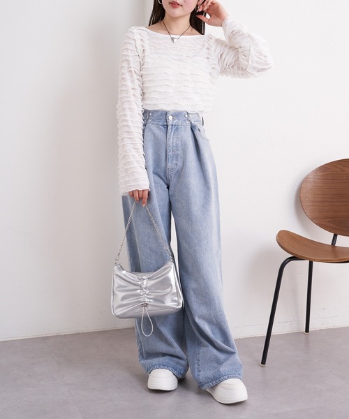 Chico(チコ)の「【2024SS】フリルティアードロンT(Tシャツ/カットソー・レディース・グレー/ブラック/ライトベージュ/ホワイト・FREE)」の5枚目の写真