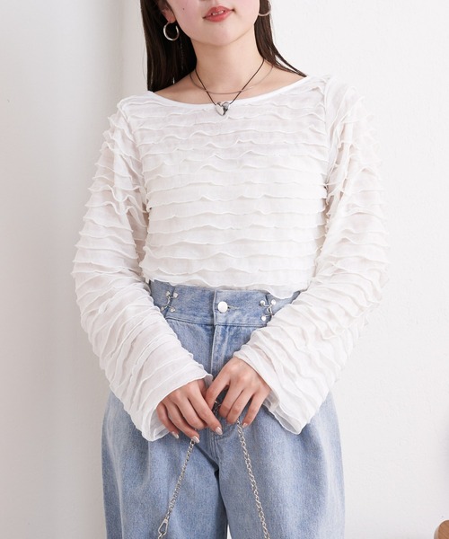 Chico(チコ)の「【2024SS】フリルティアードロンT(Tシャツ/カットソー・レディース・グレー/ブラック/ライトベージュ/ホワイト・FREE)」の7枚目の写真