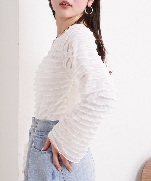 Chico(チコ)の「【2024SS】フリルティアードロンT(Tシャツ/カットソー・レディース・グレー/ブラック/ライトベージュ/ホワイト・FREE)」の8枚目の写真