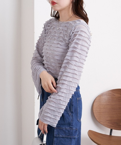 美品 yori 白 ティアード ギャザー カットソー ロンT フリル 白 F yori(ヨリ) 07AWぬくぬくティアードフリルブラウスYR21-231 YR21