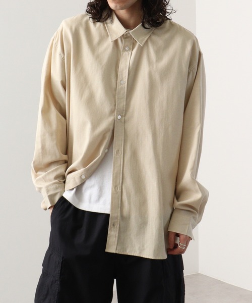 FUNALIVE（ファンアライブ）の「fabric oversized shirt / 布帛オーバーサイズシャツ unisex（シャツ/ブラウス・メンズ・ネイビー×ホワイト/ホワイト/サックスブルー/グレー×ホワイト/カーキ/ベージュ/チャコール・M/L）」の5枚目の写真