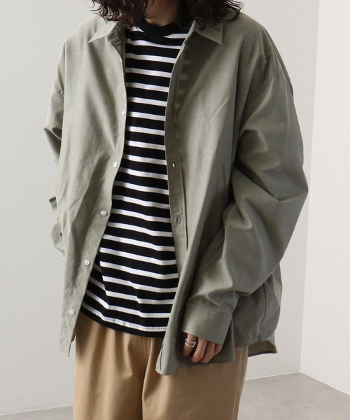 FUNALIVE（ファンアライブ）の「fabric oversized shirt / 布帛オーバーサイズシャツ unisex（シャツ/ブラウス・メンズ・ネイビー×ホワイト/ホワイト/サックスブルー/グレー×ホワイト/カーキ/ベージュ/チャコール・M/L）」の6枚目の写真