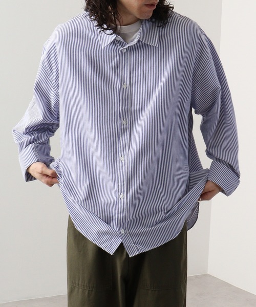 FUNALIVE（ファンアライブ）の「fabric oversized shirt / 布帛オーバーサイズシャツ unisex（シャツ/ブラウス・メンズ・ネイビー×ホワイト/ホワイト/サックスブルー/グレー×ホワイト/カーキ/ベージュ/チャコール・M/L）」の7枚目の写真