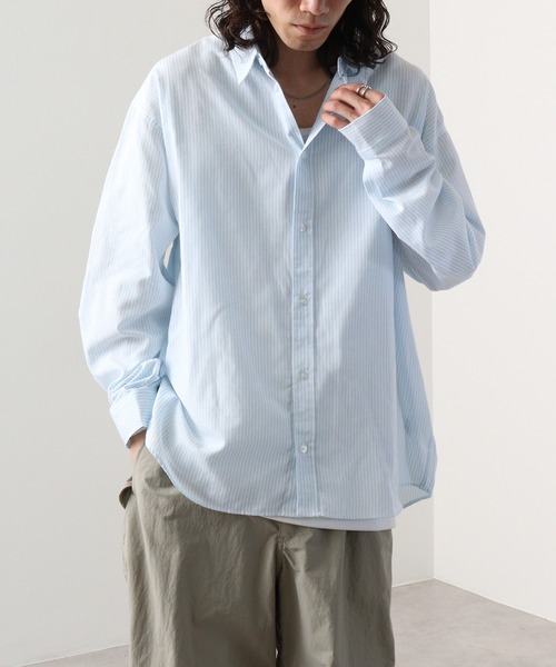 FUNALIVE（ファンアライブ）の「fabric oversized shirt / 布帛オーバーサイズシャツ unisex（シャツ/ブラウス・メンズ・ネイビー×ホワイト/ホワイト/サックスブルー/グレー×ホワイト/カーキ/ベージュ/チャコール・M/L）」の19枚目の写真