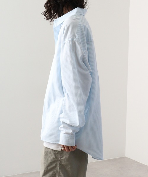 FUNALIVE（ファンアライブ）の「fabric oversized shirt / 布帛オーバーサイズシャツ unisex（シャツ/ブラウス・メンズ・ネイビー×ホワイト/ホワイト/サックスブルー/グレー×ホワイト/カーキ/ベージュ/チャコール・M/L）」の20枚目の写真