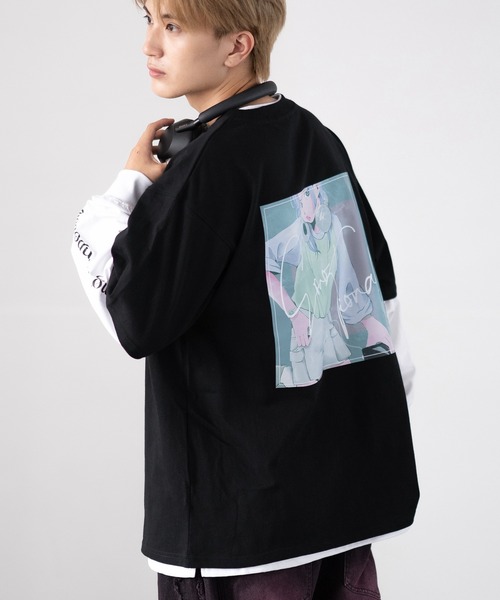 improves(インプローブス)の「デジタルプリント 半袖&長袖 アンサンブル Tシャツ(Tシャツ/カットソー・メンズ・ブルー/ブラック/ホワイト・MEDIUM/LARGE)」の1枚目の写真