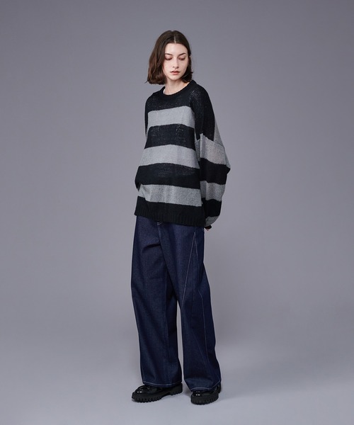 セール】BORDER MESH SHEER KNIT / ボーダーメッシュシアー