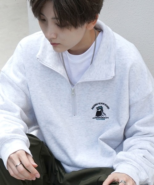 ILL'S（イルズ）の「ワンポイント刺繍ロゴ ビリヤード / ダイス / おじ刺繍 / デイリーウォーキング ビッグシルエット プルオーバーハーフジップスウェット カットソー ユニセックス【ILL'S】（スウェット・メンズ・グレー系その他3/グレー系その他4/グレー系その他5/ベージュ/グリーン系その他/グリーン/グレー系その他7/ベージュ系その他/グレー系1/ブラック系その他/グレー系その他6/グレー系/ブラック系その他3/グレー系その他/ブラック/ブラック系その他2/グレー系その他2/グレー・M/L/XL）」の15枚目の写真