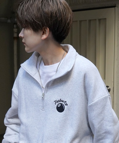 ILL'S（イルズ）の「ワンポイント刺繍ロゴ ビリヤード / ダイス / おじ刺繍 / デイリーウォーキング ビッグシルエット プルオーバーハーフジップスウェット カットソー ユニセックス【ILL'S】（スウェット・メンズ・グレー系その他3/グレー系その他4/グレー系その他5/ベージュ/グリーン系その他/グリーン/グレー系その他7/ベージュ系その他/グレー系1/ブラック系その他/グレー系その他6/グレー系/ブラック系その他3/グレー系その他/ブラック/ブラック系その他2/グレー系その他2/グレー・M/L/XL）」の7枚目の写真