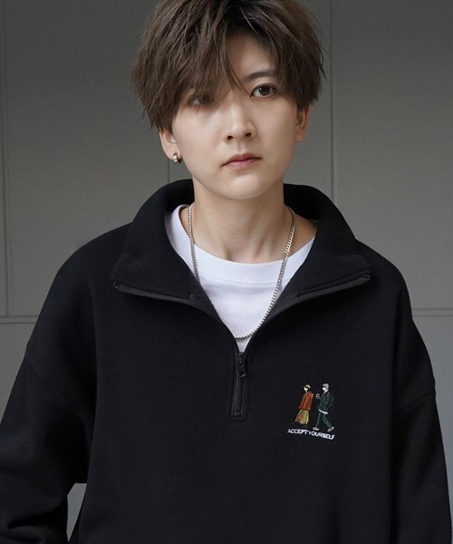 ILL'S（イルズ）の「ワンポイント刺繍ロゴ ビリヤード / ダイス / おじ刺繍 / デイリーウォーキング ビッグシルエット プルオーバーハーフジップスウェット カットソー ユニセックス【ILL'S】（スウェット・メンズ・グレー系その他3/グレー系その他4/グレー系その他5/ベージュ/グリーン系その他/グリーン/グレー系その他7/ベージュ系その他/グレー系1/ブラック系その他/グレー系その他6/グレー系/ブラック系その他3/グレー系その他/ブラック/ブラック系その他2/グレー系その他2/グレー・M/L/XL）」の4枚目の写真