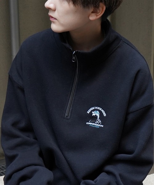 ILL'S（イルズ）の「ワンポイント刺繍ロゴ ビリヤード / ダイス / おじ刺繍 / デイリーウォーキング ビッグシルエット プルオーバーハーフジップスウェット カットソー ユニセックス【ILL'S】（スウェット・メンズ・グレー系その他3/グレー系その他4/グレー系その他5/ベージュ/グリーン系その他/グリーン/グレー系その他7/ベージュ系その他/グレー系1/ブラック系その他/グレー系その他6/グレー系/ブラック系その他3/グレー系その他/ブラック/ブラック系その他2/グレー系その他2/グレー・M/L/XL）」の5枚目の写真