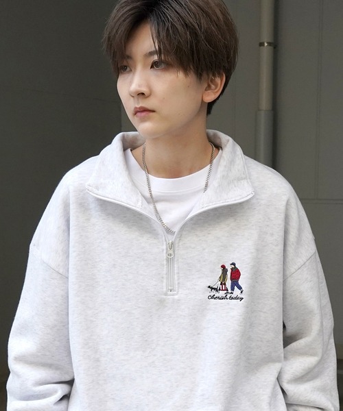 ILL'S（イルズ）の「ワンポイント刺繍ロゴ ビリヤード / ダイス / おじ刺繍 / デイリーウォーキング ビッグシルエット プルオーバーハーフジップスウェット カットソー ユニセックス【ILL'S】（スウェット・メンズ・グレー系その他3/グレー系その他4/グレー系その他5/ベージュ/グリーン系その他/グリーン/グレー系その他7/ベージュ系その他/グレー系1/ブラック系その他/グレー系その他6/グレー系/ブラック系その他3/グレー系その他/ブラック/ブラック系その他2/グレー系その他2/グレー・M/L/XL）」の10枚目の写真