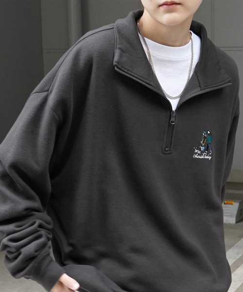 ILL'S（イルズ）の「ワンポイント刺繍ロゴ ビリヤード / ダイス / おじ刺繍 / デイリーウォーキング ビッグシルエット プルオーバーハーフジップスウェット カットソー ユニセックス【ILL'S】（スウェット・メンズ・グレー系その他3/グレー系その他4/グレー系その他5/ベージュ/グリーン系その他/グリーン/グレー系その他7/ベージュ系その他/グレー系1/ブラック系その他/グレー系その他6/グレー系/ブラック系その他3/グレー系その他/ブラック/ブラック系その他2/グレー系その他2/グレー・M/L/XL）」の11枚目の写真
