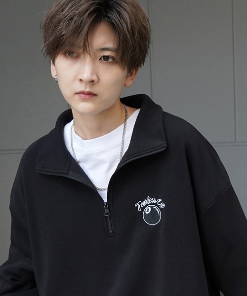 ILL'S（イルズ）の「ワンポイント刺繍ロゴ ビリヤード / ダイス / おじ刺繍 / デイリーウォーキング ビッグシルエット プルオーバーハーフジップスウェット カットソー ユニセックス【ILL'S】（スウェット・メンズ・グレー系その他3/グレー系その他4/グレー系その他5/ベージュ/グリーン系その他/グリーン/グレー系その他7/ベージュ系その他/グレー系1/ブラック系その他/グレー系その他6/グレー系/ブラック系その他3/グレー系その他/ブラック/ブラック系その他2/グレー系その他2/グレー・M/L/XL）」の2枚目の写真