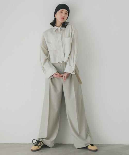 PUBLIC TOKYO（パブリックトウキョウ）の「アシメポケットショートシャツ（シャツ/ブラウス・レディース・ブルー/アイボリー/ホワイト・FREE）」の4枚目の写真