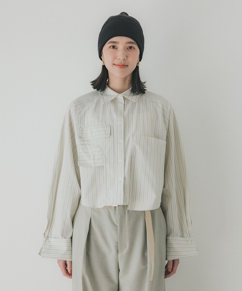 PUBLIC TOKYO（パブリックトウキョウ）の「アシメポケットショートシャツ（シャツ/ブラウス・レディース・ブルー/アイボリー/ホワイト・FREE）」の5枚目の写真