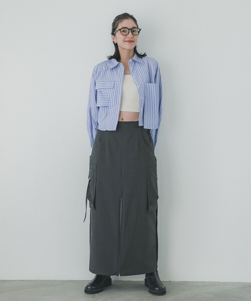 PUBLIC TOKYO（パブリックトウキョウ）の「アシメポケットショートシャツ（シャツ/ブラウス・レディース・ブルー/アイボリー/ホワイト・FREE）」の7枚目の写真