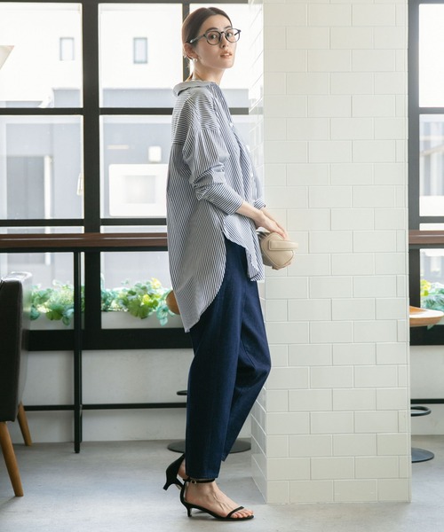 NANO universe(ナノユニバース)の「ハイウエストテーパードカラーデニムパンツ(デニムパンツ・レディース・ネイビー/グリーン/ブラウン/ブラック・XL/XS/S/M/L)」の8枚目の写真