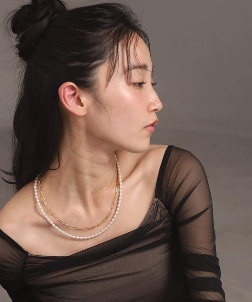 H*S様 保証書あり　パール　バロックシェイプネックレス LHME “MELLOW”バロックパール×チェーン2連ネックレス/サージカル