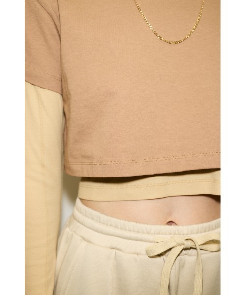 THROW by SLY(スローバイスライ)の「THROW 2P LAYERED TOPS ツーピー レイヤード トップス(Tシャツ/カットソー・レディース・ベージュ/ブラック・FREE)」の8枚目の写真