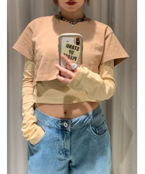THROW by SLY(スローバイスライ)の「THROW 2P LAYERED TOPS ツーピー レイヤード トップス(Tシャツ/カットソー・レディース・ベージュ/ブラック・FREE)」の21枚目の写真