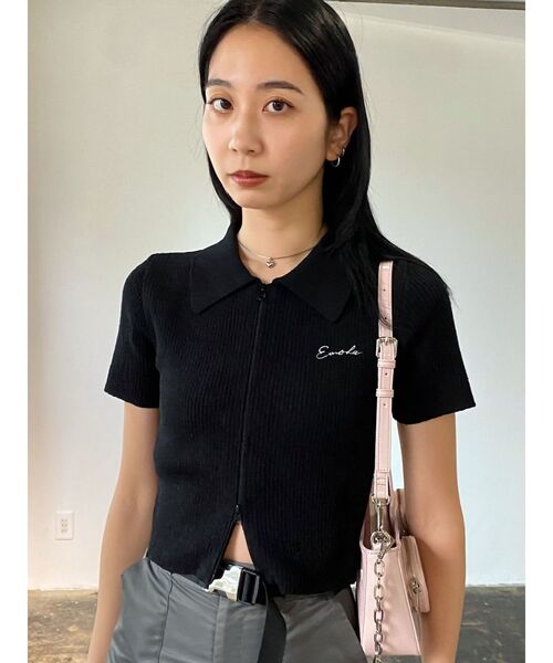 EMODA(エモダ)の「コンパクトジップパイルニット(ニット/セーター・レディース・ホワイト/ベージュ/グレー/ブラック・FREE)」の3枚目の写真