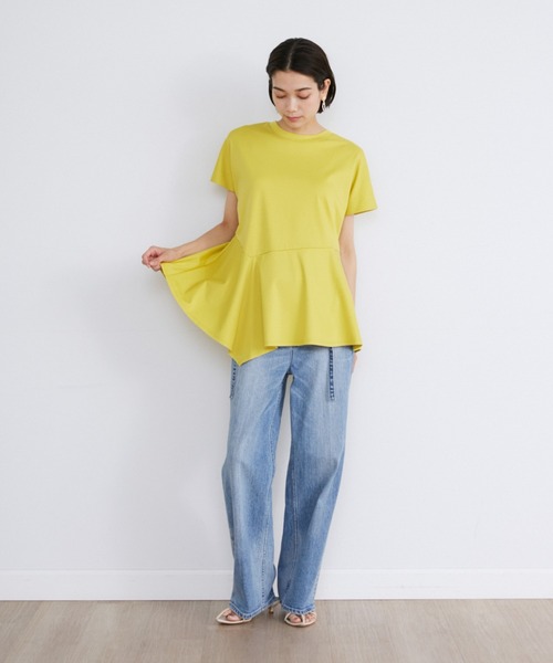 INED(イネド)の「【接触冷感】ペプラムTシャツ(Tシャツ/カットソー・レディース・オフホワイト/ブラック/イエロー・9号)」の9枚目の写真