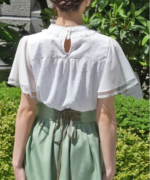 axes femme POETIQUE（アクシーズファムポエティック）の「フレア袖ドットドビーブラウス（シャツ/ブラウス・レディース・ブラック/キナリ/ホワイト/ラベンダー・MEDIUM）」の7枚目の写真