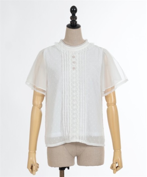 axes femme POETIQUE（アクシーズファムポエティック）の「フレア袖ドットドビーブラウス（シャツ/ブラウス・レディース・ブラック/キナリ/ホワイト/ラベンダー・MEDIUM）」の8枚目の写真