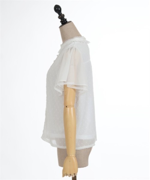 axes femme POETIQUE（アクシーズファムポエティック）の「フレア袖ドットドビーブラウス（シャツ/ブラウス・レディース・ブラック/キナリ/ホワイト/ラベンダー・MEDIUM）」の9枚目の写真