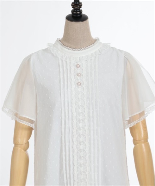 axes femme POETIQUE（アクシーズファムポエティック）の「フレア袖ドットドビーブラウス（シャツ/ブラウス・レディース・ブラック/キナリ/ホワイト/ラベンダー・MEDIUM）」の11枚目の写真