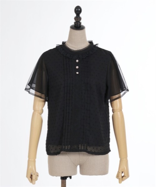 axes femme POETIQUE（アクシーズファムポエティック）の「フレア袖ドットドビーブラウス（シャツ/ブラウス・レディース・ブラック/キナリ/ホワイト/ラベンダー・MEDIUM）」の16枚目の写真