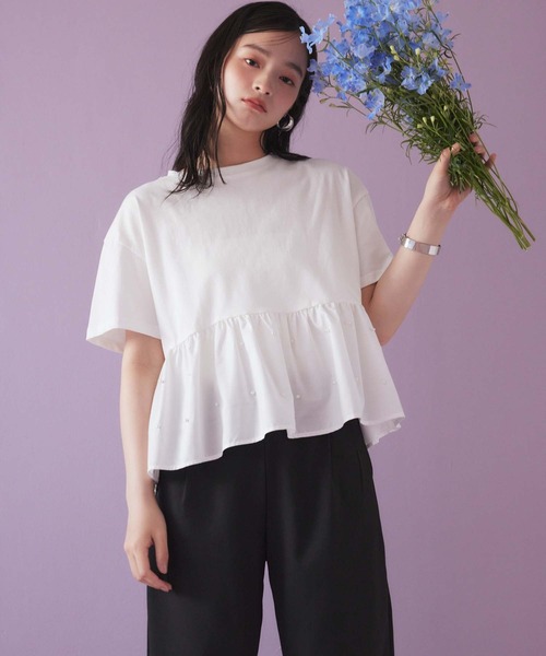 fifth(フィフス)の「ペプラムパールドッキングトップス(Tシャツ/カットソー・レディース・ホワイト/ブラック・M)」の8枚目の写真