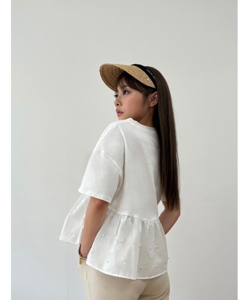 fifth(フィフス)の「ペプラムパールドッキングトップス(Tシャツ/カットソー・レディース・ホワイト/ブラック・M)」の4枚目の写真