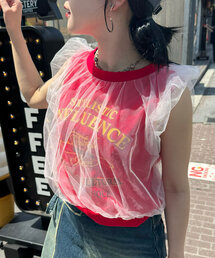 チュールレイヤードノースリーブロゴTシャツ