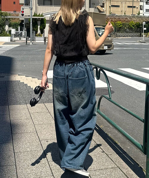 CIAOPANIC（チャオパニック）の「チュールレイヤードノースリーブロゴTシャツ（Tシャツ/カットソー・レディース・ブラック/オフホワイト/レッド・FREE）」の4枚目の写真