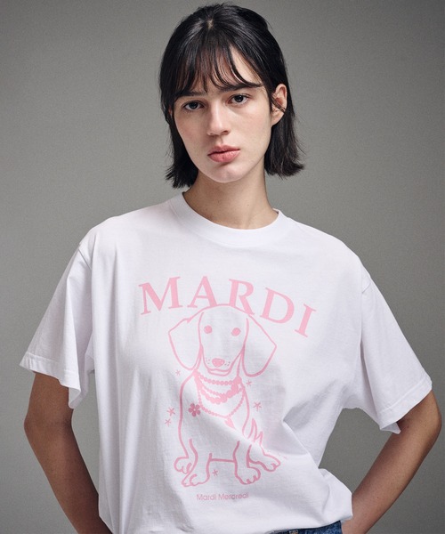 Mardi Mercredi（マルディメクルディ）の「TSHIRT SWING THE TAIL DDANJI PEARL NECKLACE（Tシャツ/カットソー・レディース・ホワイト×ピンク/ホワイト×グリーン/ベージュ系その他/ホワイト×ネイビー・FREE）」の7枚目の写真