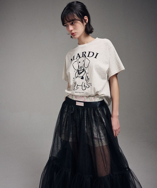 Mardi Mercredi（マルディメクルディ）の「TSHIRT SWING THE TAIL DDANJI PEARL NECKLACE（Tシャツ/カットソー・レディース・ホワイト×ピンク/ホワイト×グリーン/ベージュ系その他/ホワイト×ネイビー・FREE）」の10枚目の写真