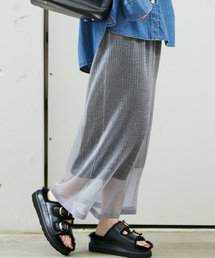 Rouge vif | 針抜きリブシアーメタリックニットスカート(スカート)