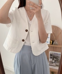 ECLIN | 麻ライク半袖ノーカラージャケット(ノーカラージャケット)