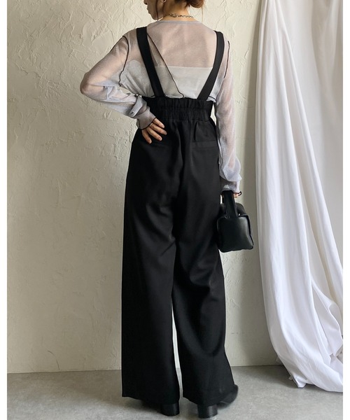 She's Closet（シーズクローゼット）の「ハイウエストコルセットデザインサスペンダー付きオールインワンワイドパンツキャミサロペット（サロペット/オーバーオール・レディース・ブラック/チャコールグレー・FREE）」の15枚目の写真