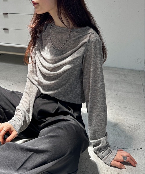 feepur（フェピュール）の「ギャザーボートネックシアーロンTee（Tシャツ/カットソー・レディース・ブラック/グレー/オフホワイト・MEDIUM）」の3枚目の写真