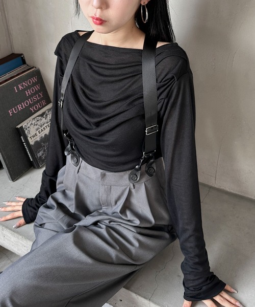 feepur（フェピュール）の「ギャザーボートネックシアーロンTee（Tシャツ/カットソー・レディース・ブラック/グレー/オフホワイト・MEDIUM）」の8枚目の写真