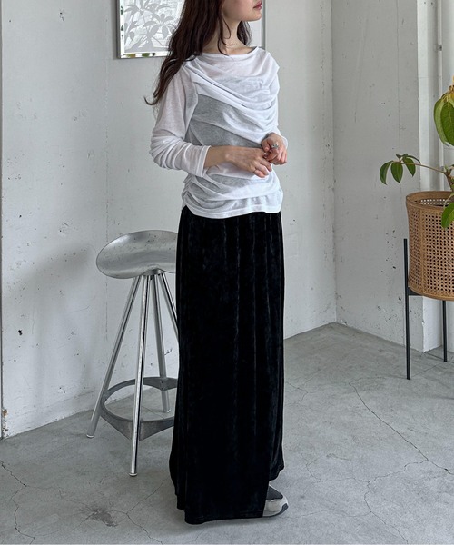 feepur（フェピュール）の「ギャザーボートネックシアーロンTee（Tシャツ/カットソー・レディース・ブラック/グレー/オフホワイト・MEDIUM）」の20枚目の写真